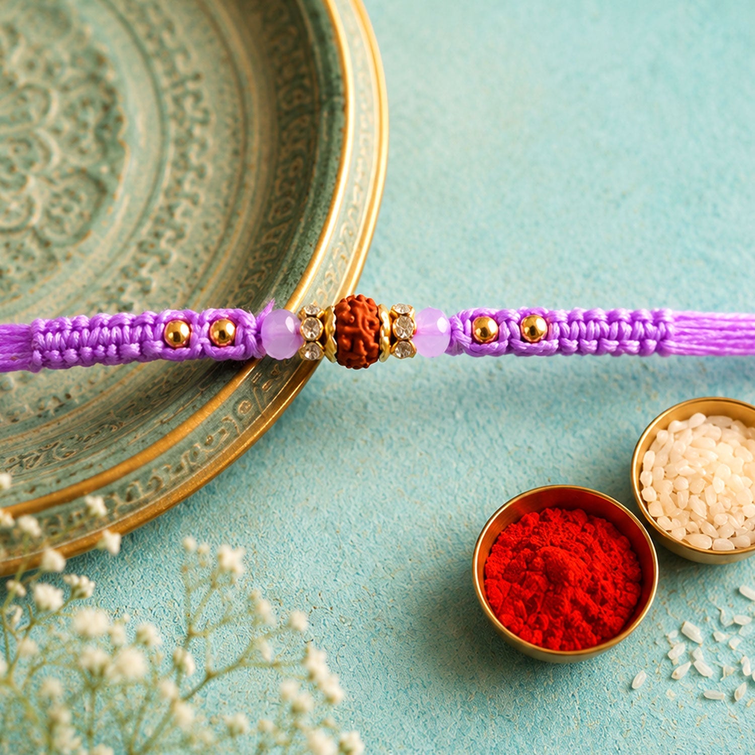 ALVENZA Purple Stone Pearl Rakhi with Soft Beads and Premium Festive Bracelet Look