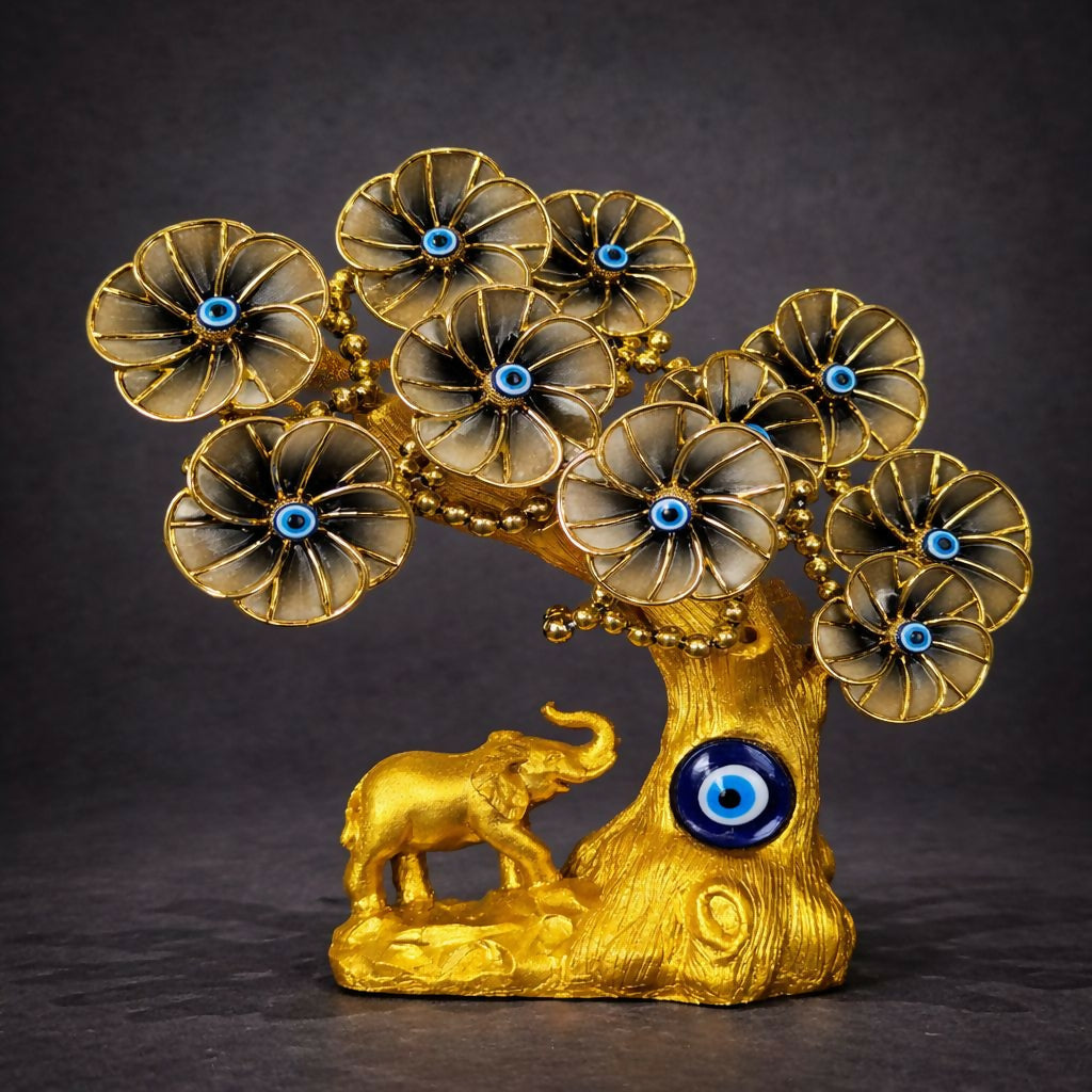 ALVENZA Golden Decorative Tree Showpiece – Elegant Elephant Accent Décor