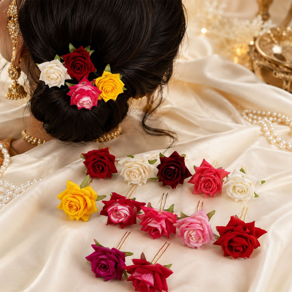 Flower Hair Pin Set – Colourful Floral Accessory (12 Pcs) | Calm & Curl