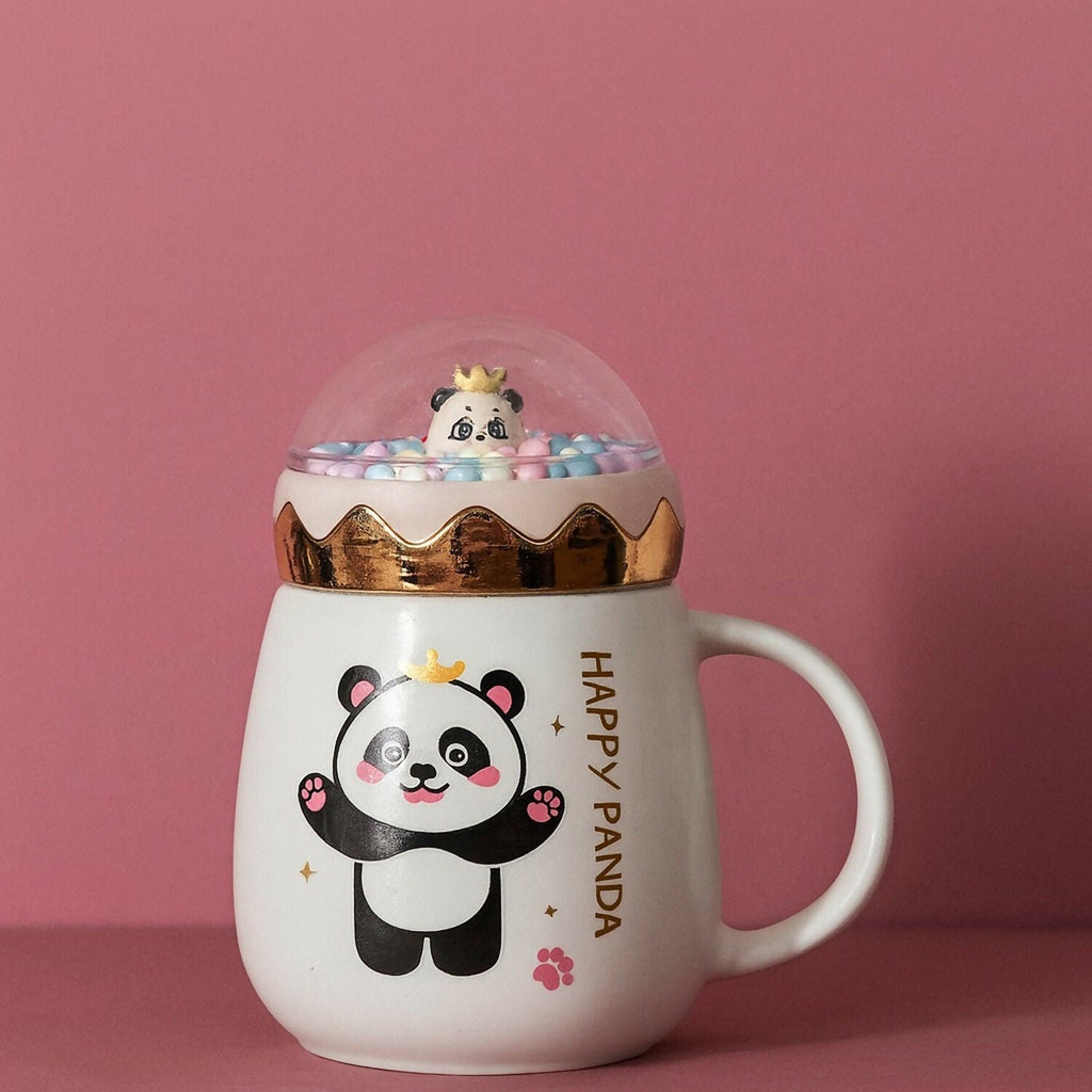 ALVENZA Panda Ceramic Mug with Dome Lid – Cute Gift for Kids & Girls