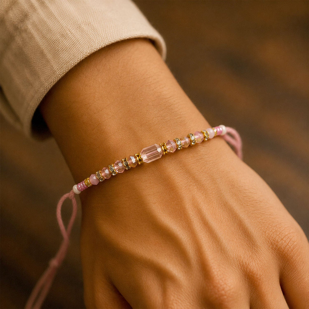 ALVENZA Soft Pearl Beaded Rakhi with Delicate Colors and Beautiful Bracelet Style Finish