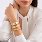 Golden Oval Snake Style Bracelet Watch with Crystal Border Dial for Women