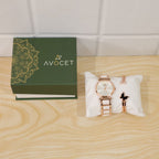 Rose Gold Round Dial Watch with Black Butterfly Charm Bracelet for Women