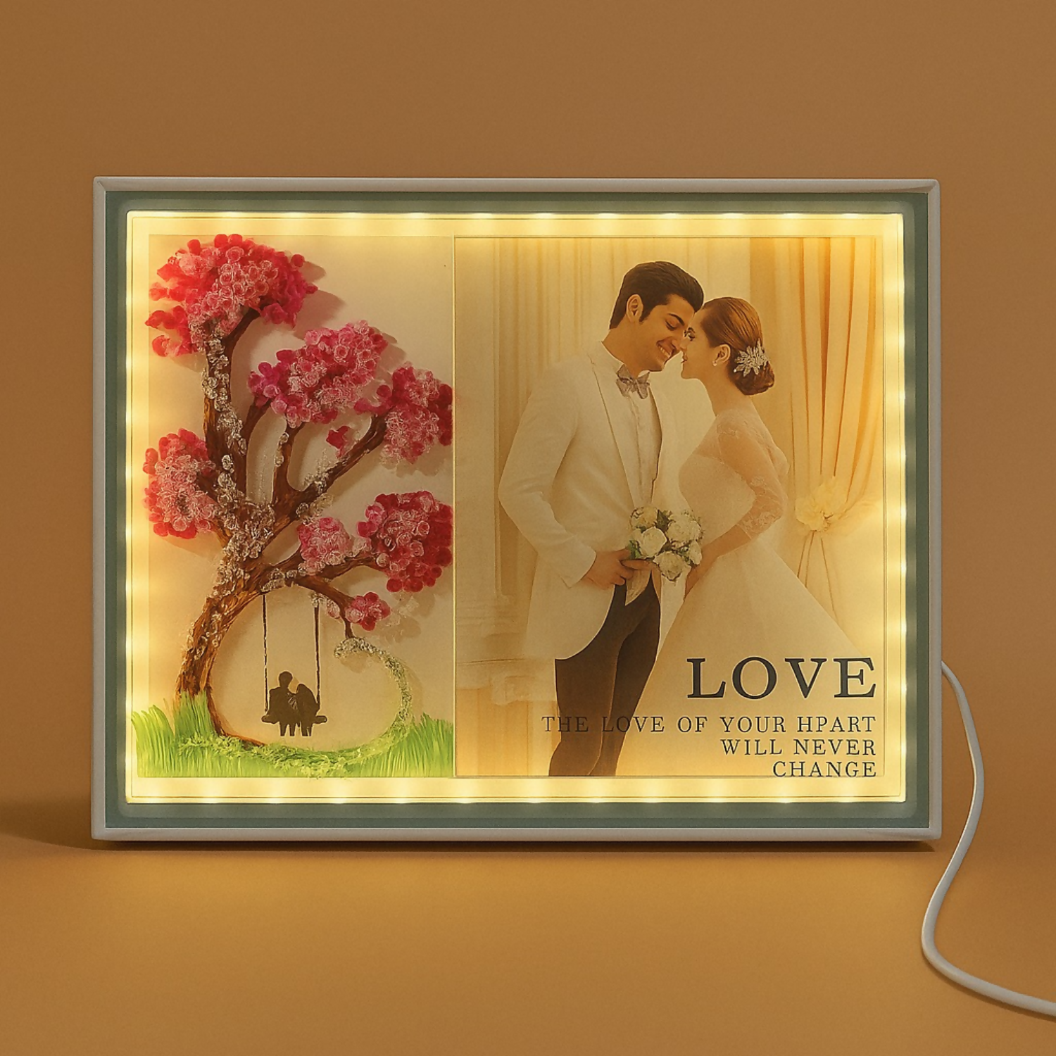ALVENZA Romantic LED Photo Frame – 3D Tree & Couple Swing with Warm Light