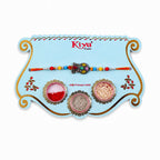 ALVENZA Multicolor Teardrop Leaf Rakhi with Orange Thread, Roli Chawal Coin and Gift Box Packing