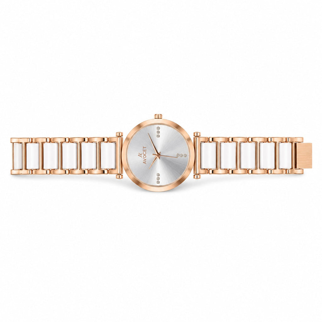 Rose Gold Round Dial Watch with Black Butterfly Charm Bracelet for Women