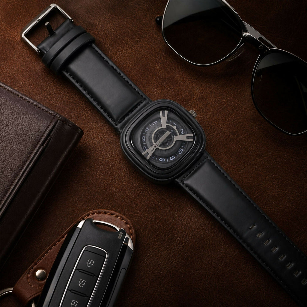 Minimal Black Square Dial Luxury Watch – Elegant & Modern Design