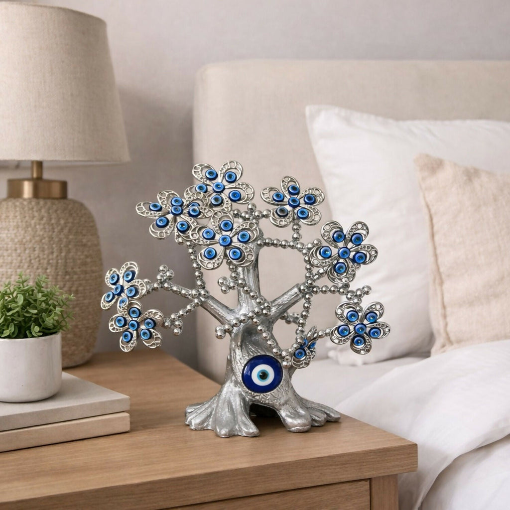 ALVENZA Silver Evil Eye Tree Showpiece – Luck & Protection Decor