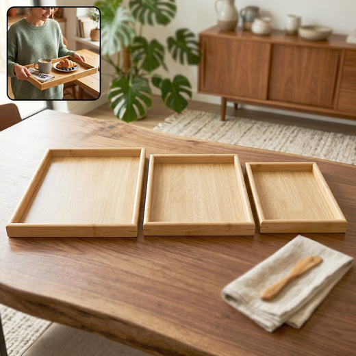 ALVENZA Wooden Finish Multipurpose Serving Tray Set – Stylish & Durable