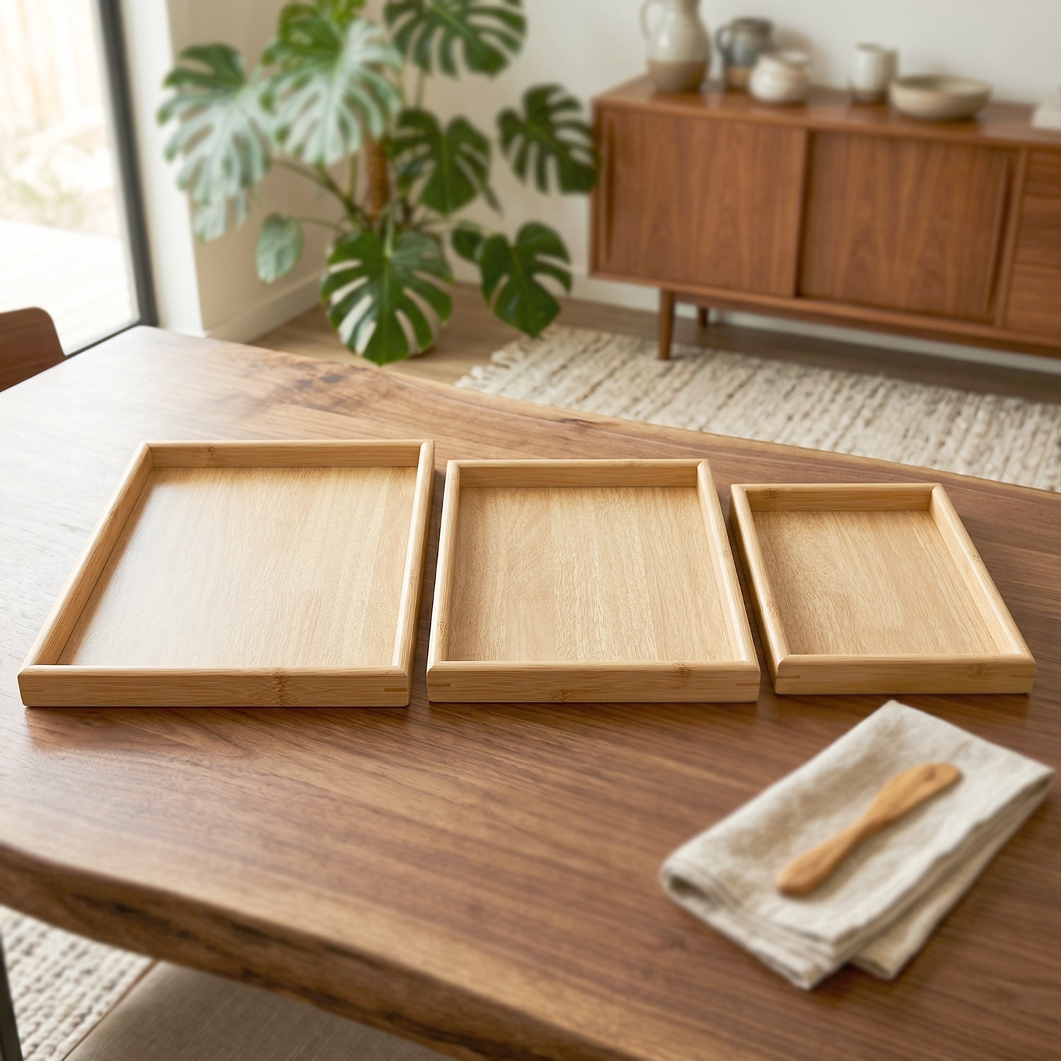 ALVENZA Wooden Finish Multipurpose Serving Tray Set – Stylish & Durable