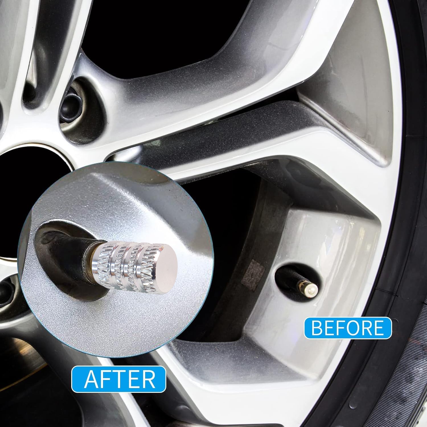 Silver Aluminium Valve Caps Durable Set of 4 for Cars - Detail View 7