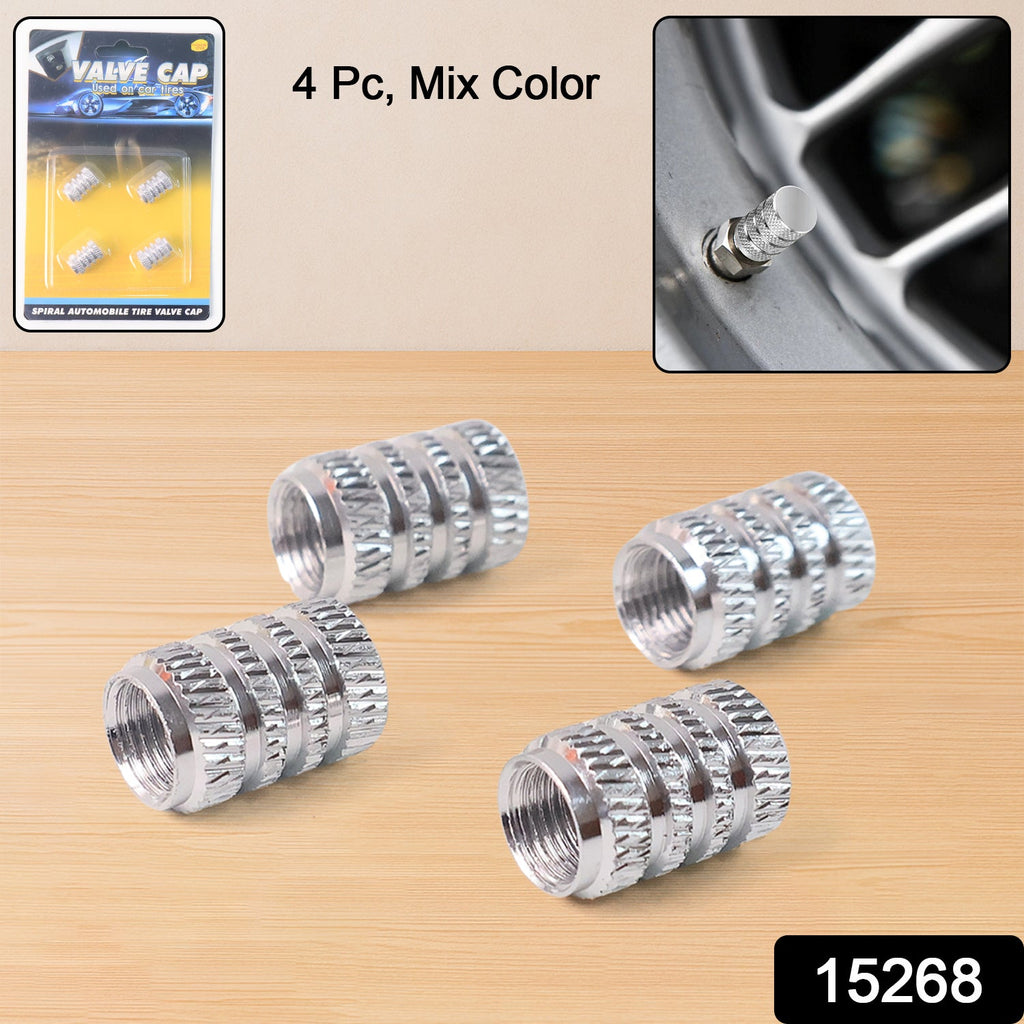 Silver Aluminium Valve Caps Durable Set of 4 for Cars - Side View