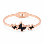 Rose Gold Round Dial Watch with Black Butterfly Shape Bracelet for Women