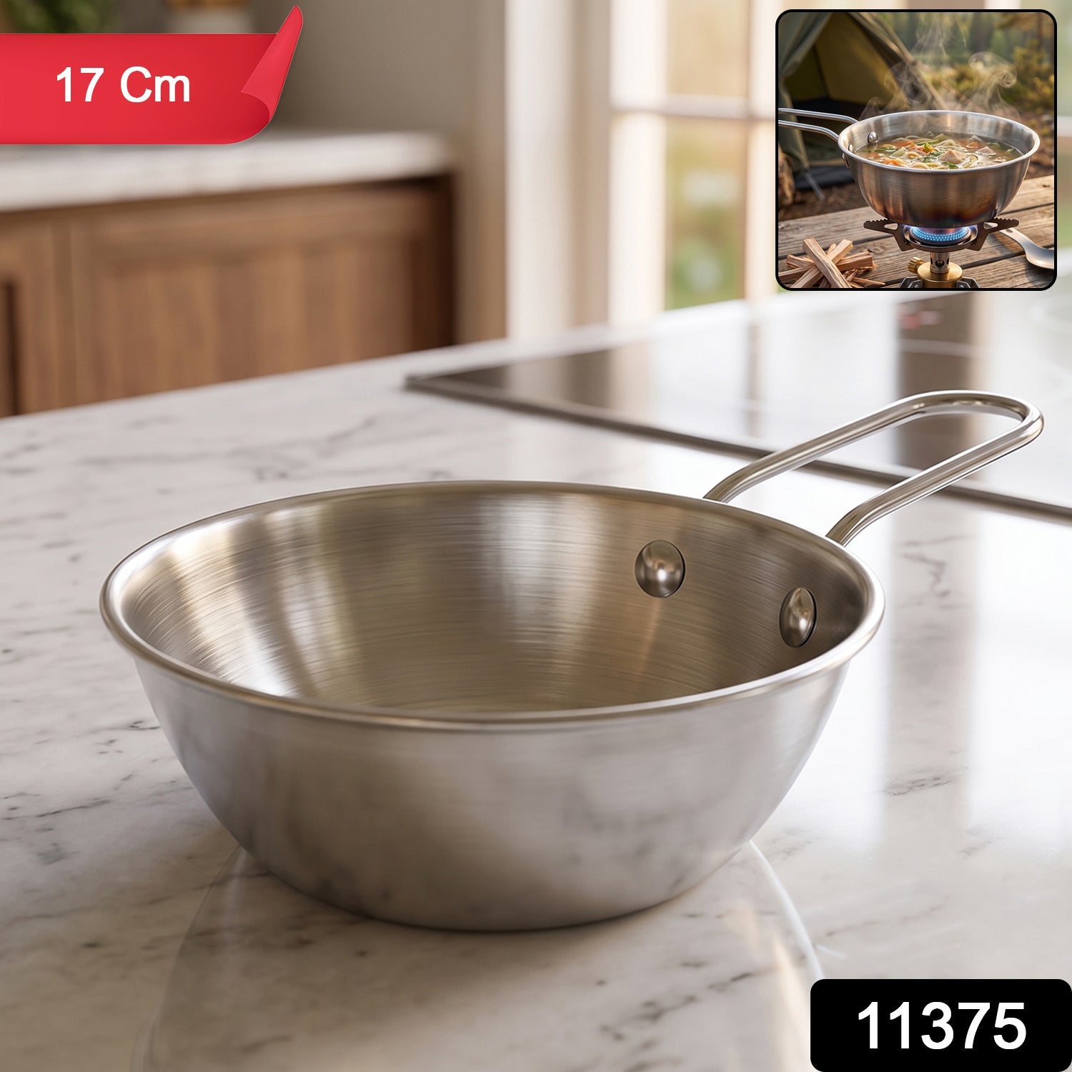 Stainless Steel Tadka Pan Ideal for Indian Cooking & Tempering - Side View
