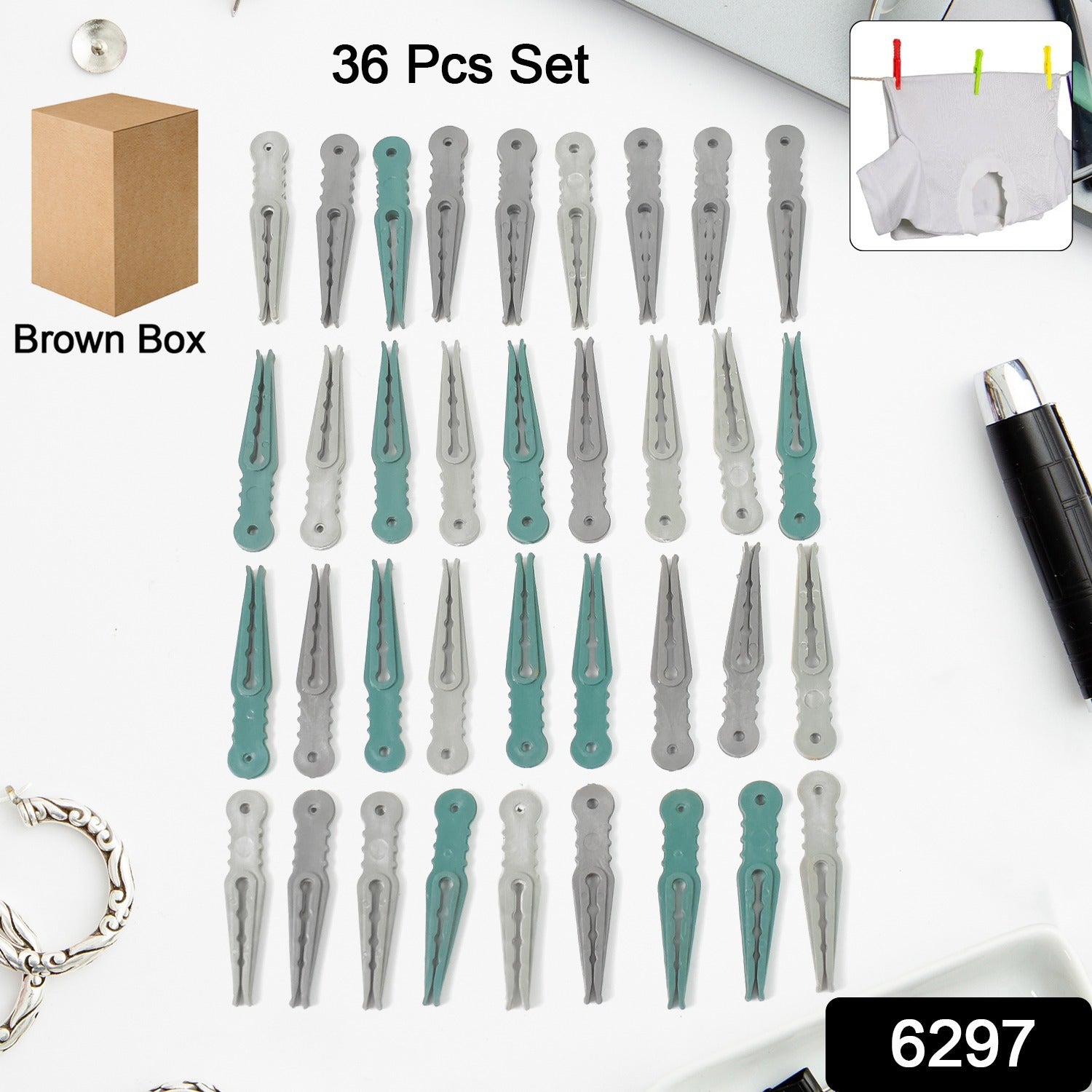 Plastic Cloth Pegs (36 Pcs) Multipurpose & Strong | BathNova - Side View