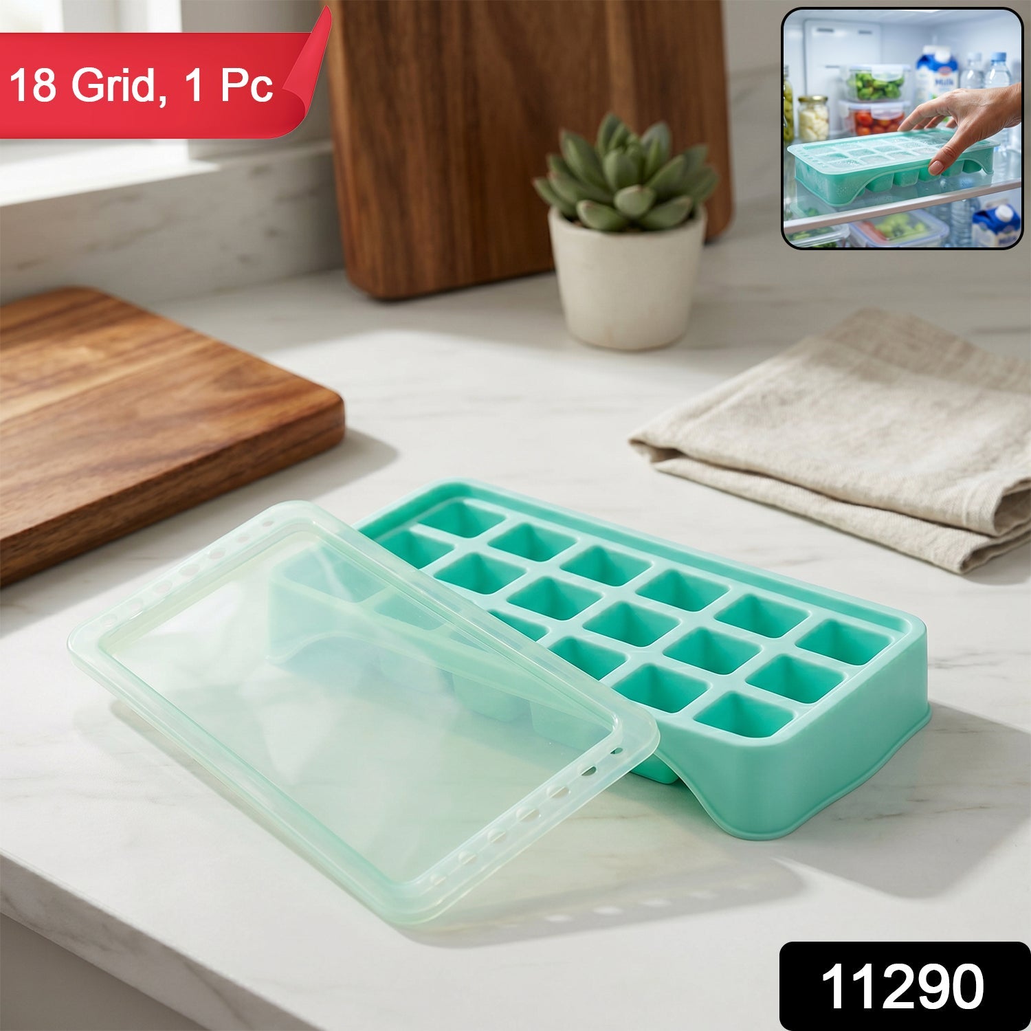 Ice Cube Tray Leak-Proof with 18-Grid Silicone Design - Side View