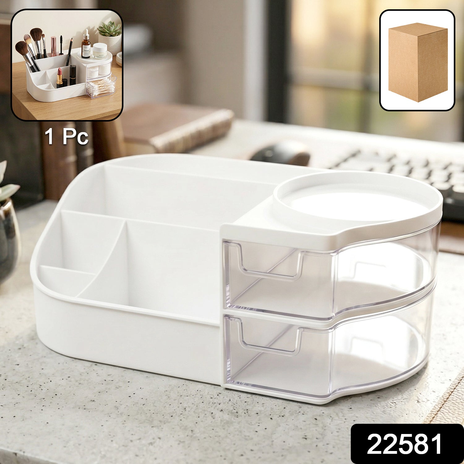 Multipurpose Makeup Organizer Space-Saving Storage with Drawers - Side View