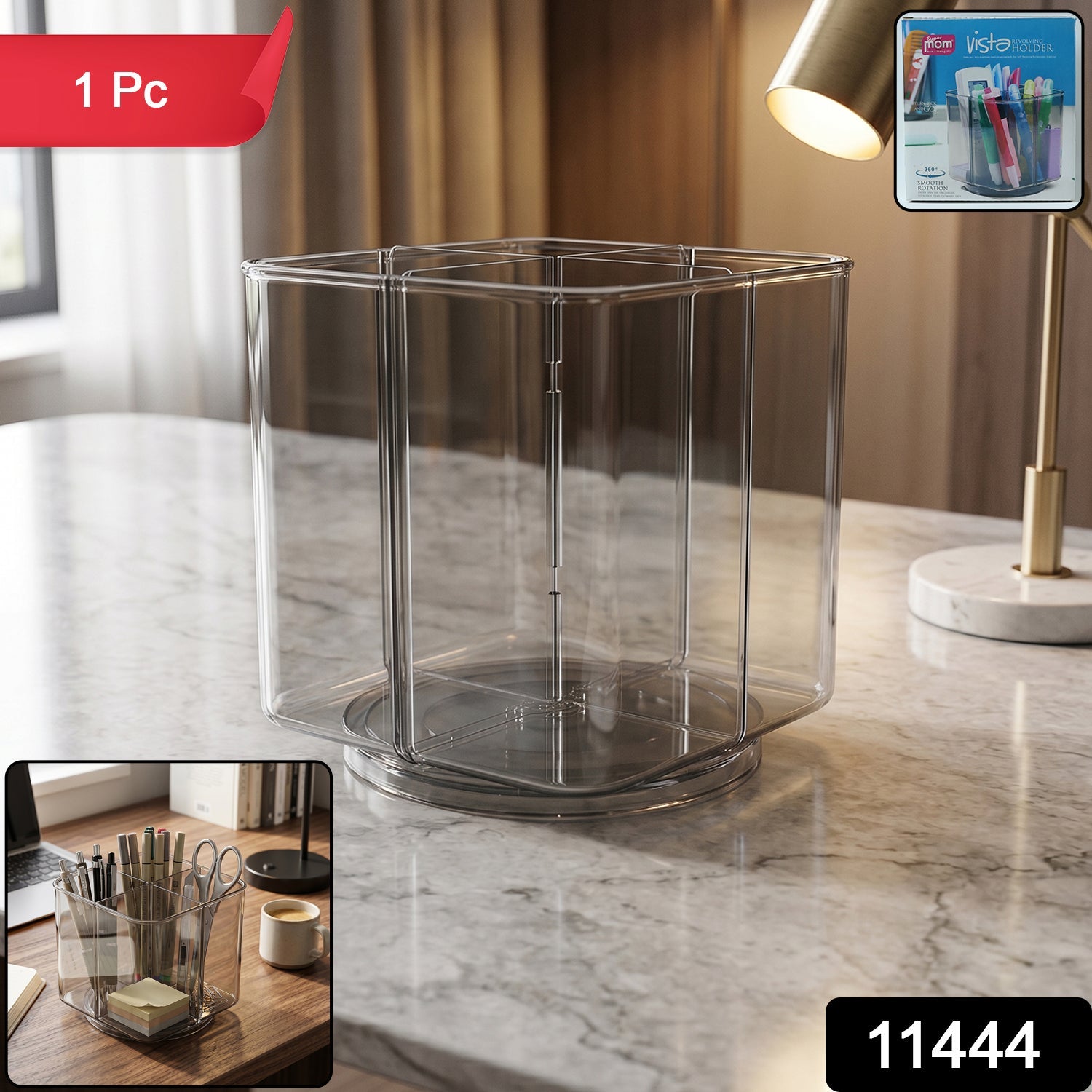 Desk Organizer 360 Rotating Acrylic Pen Stand for Workspace