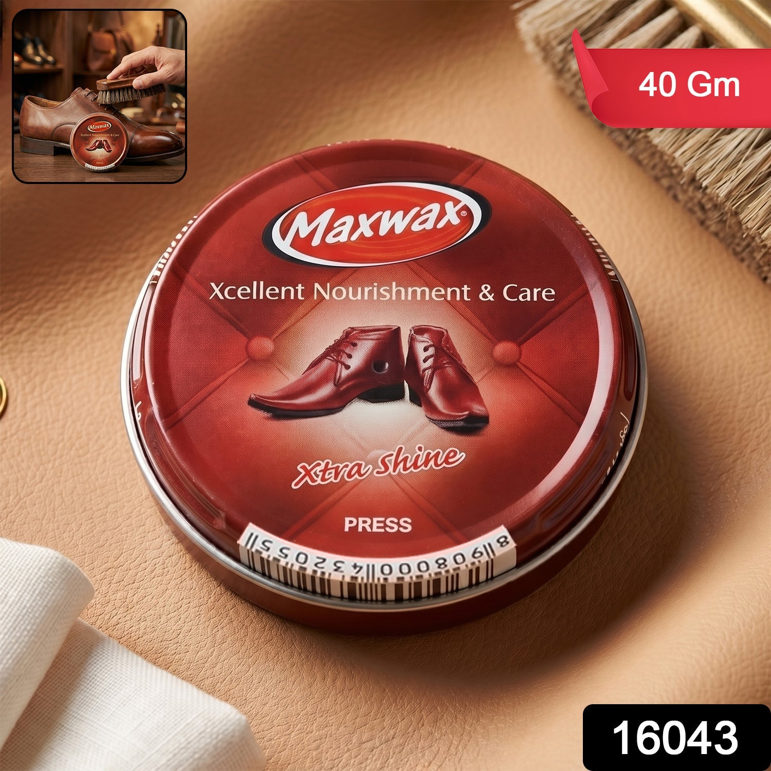 Brown Shoe Polish Cream Instant Shine & Nourishment for Leather - Side View