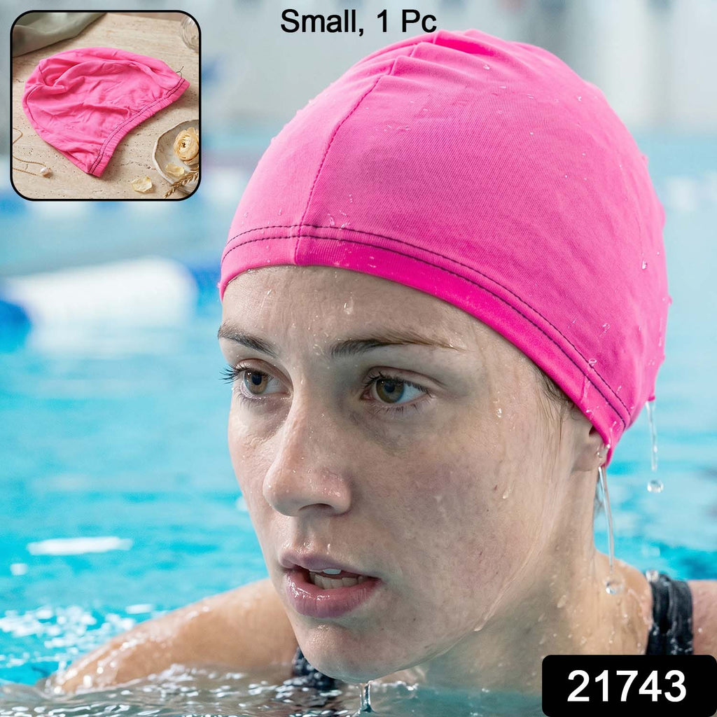 Small Premium Stretchable Pink Swimming Cap Comfortable Fit for Short Hair - Side View