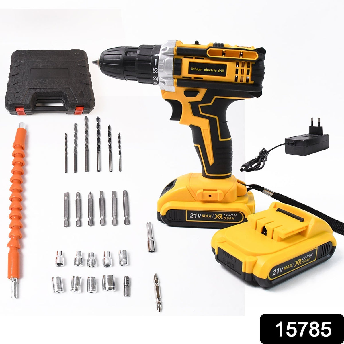 Cordless Drill Set 21V Lithium Double Battery Kit - Side View