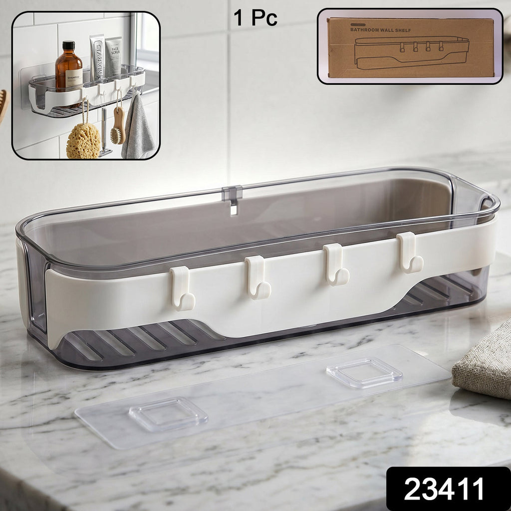 Bathroom Wall Shelf Space-Saving with Hooks & Modern Design - Side View