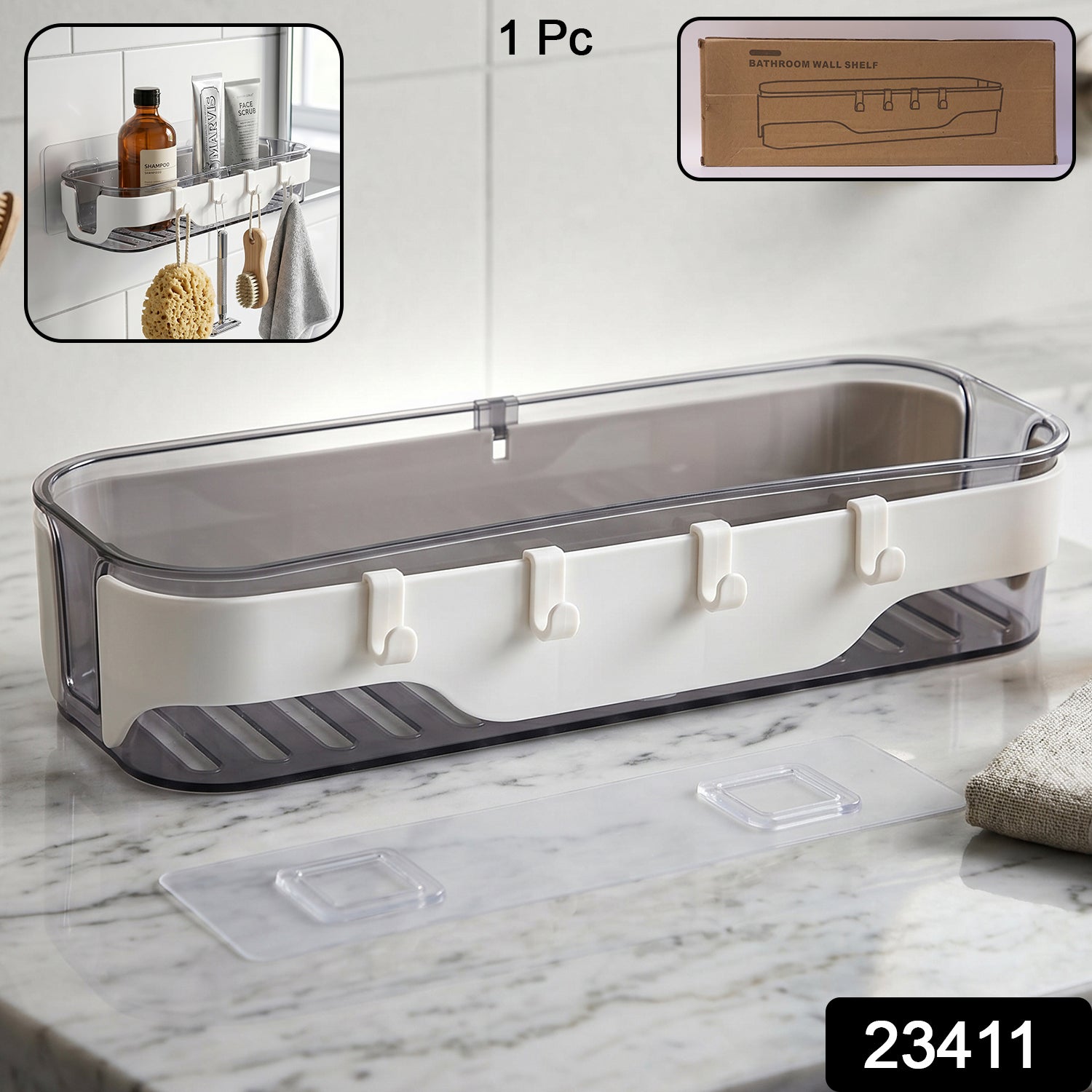 Bathroom Wall Shelf Space-Saving with Hooks & Modern Design - Side View