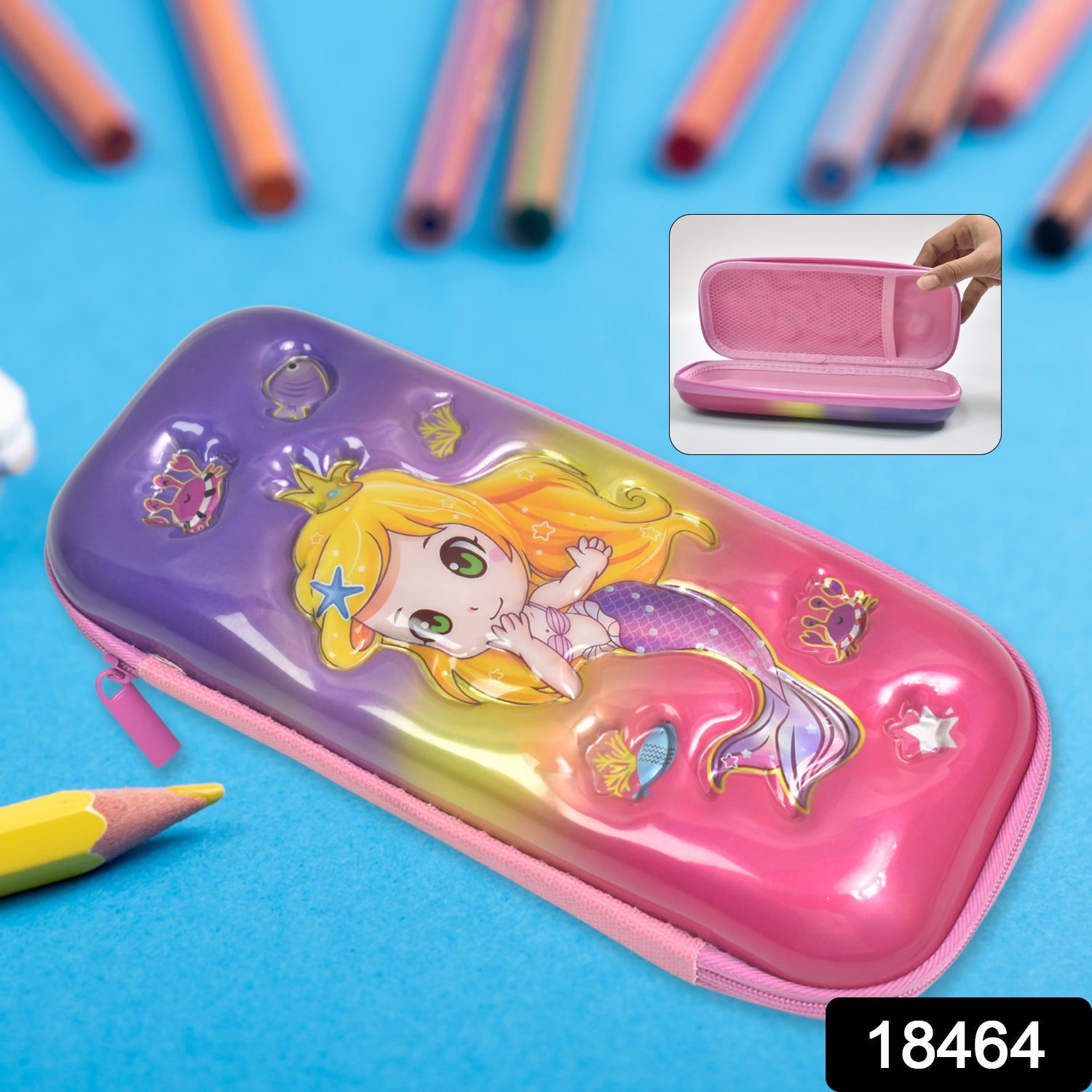 Cute Cartoon Pencil Case Durable Hard Shell with Zipper - Side View