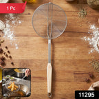 Stainless Steel Frying Skimmer Long Handle for Safe Cooking - Side View