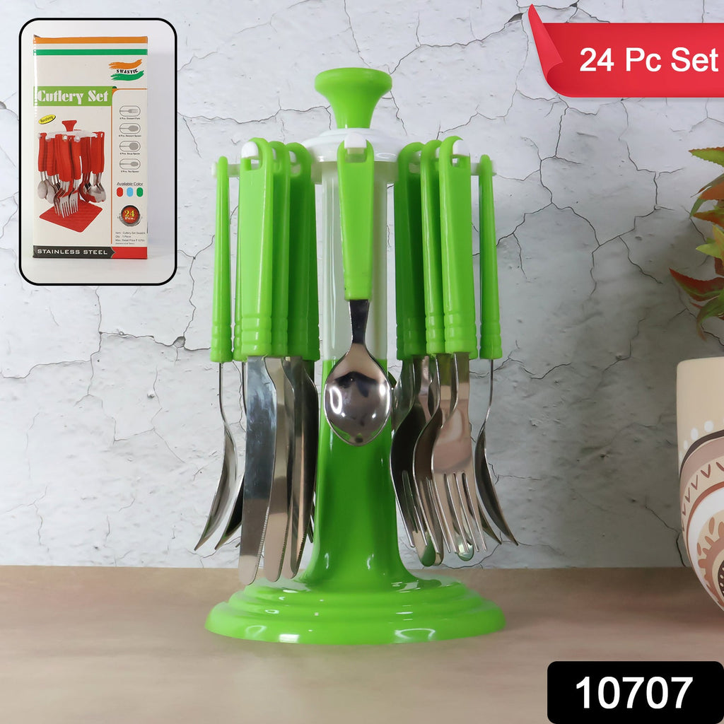 ALVENZA Stainless Steel Cutlery Set – 24 Pieces with Rotating Stand