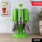 ALVENZA Stainless Steel Cutlery Set – 24 Pieces with Rotating Stand