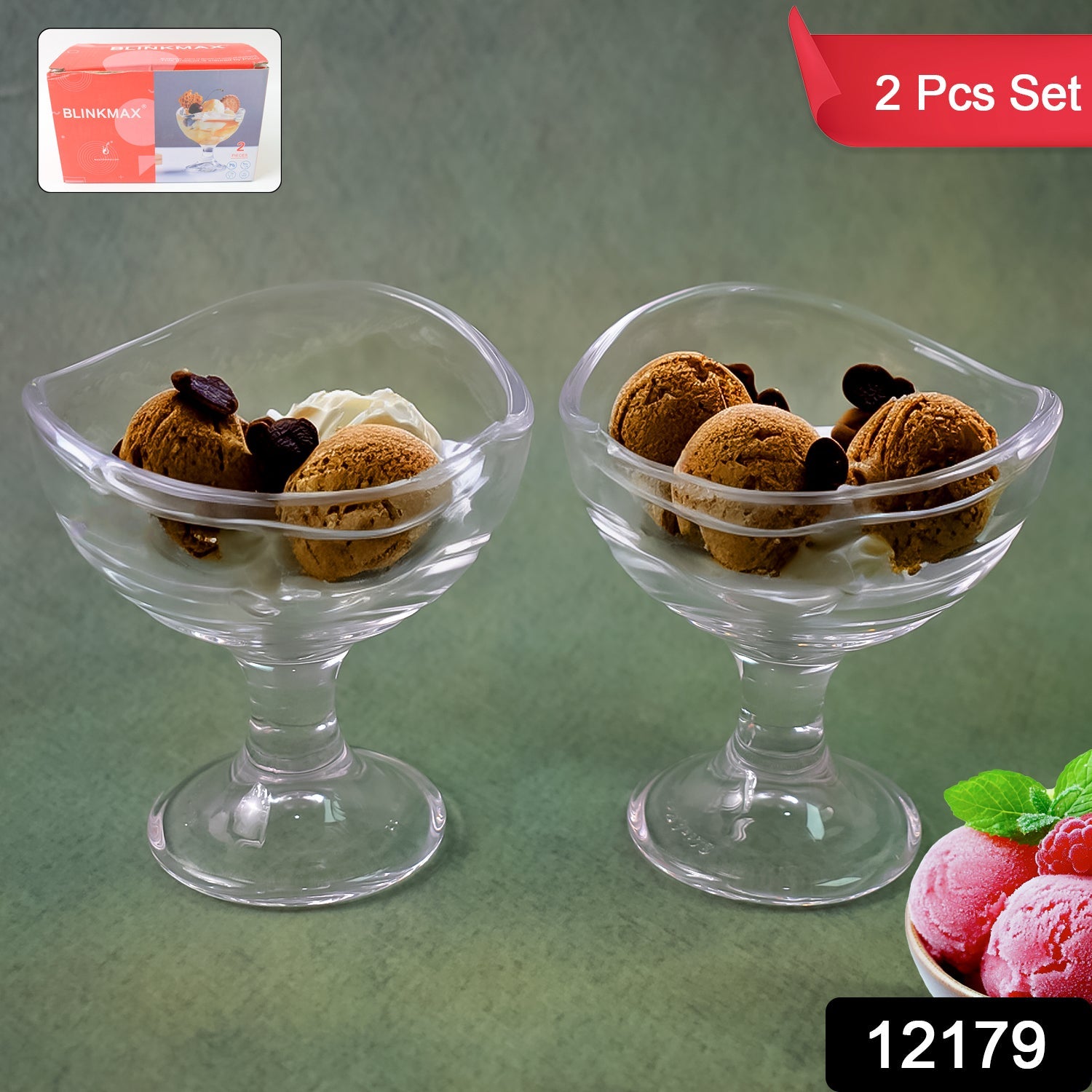 Glass Dessert Bowls Elegant Footed Set for Ice Cream & Sweets - Side View