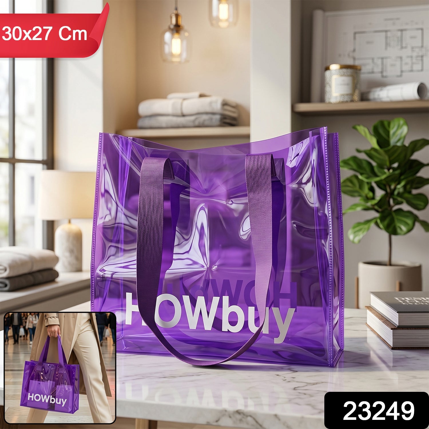 Transparent Carry Bag Durable Eco-Friendly & Stylish Tote - Side View