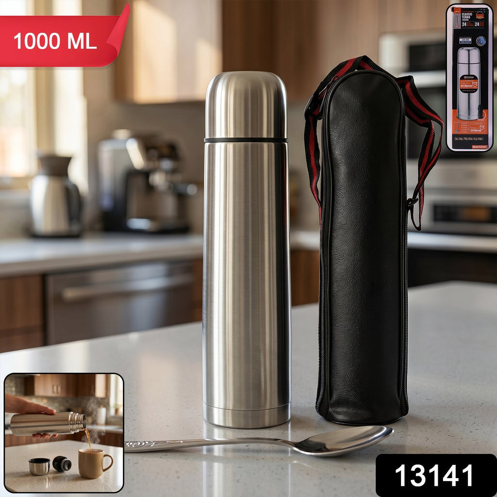 ALVENZA Stainless Steel Vacuum Flask – 1000ML with Carry Bag & Spoon
