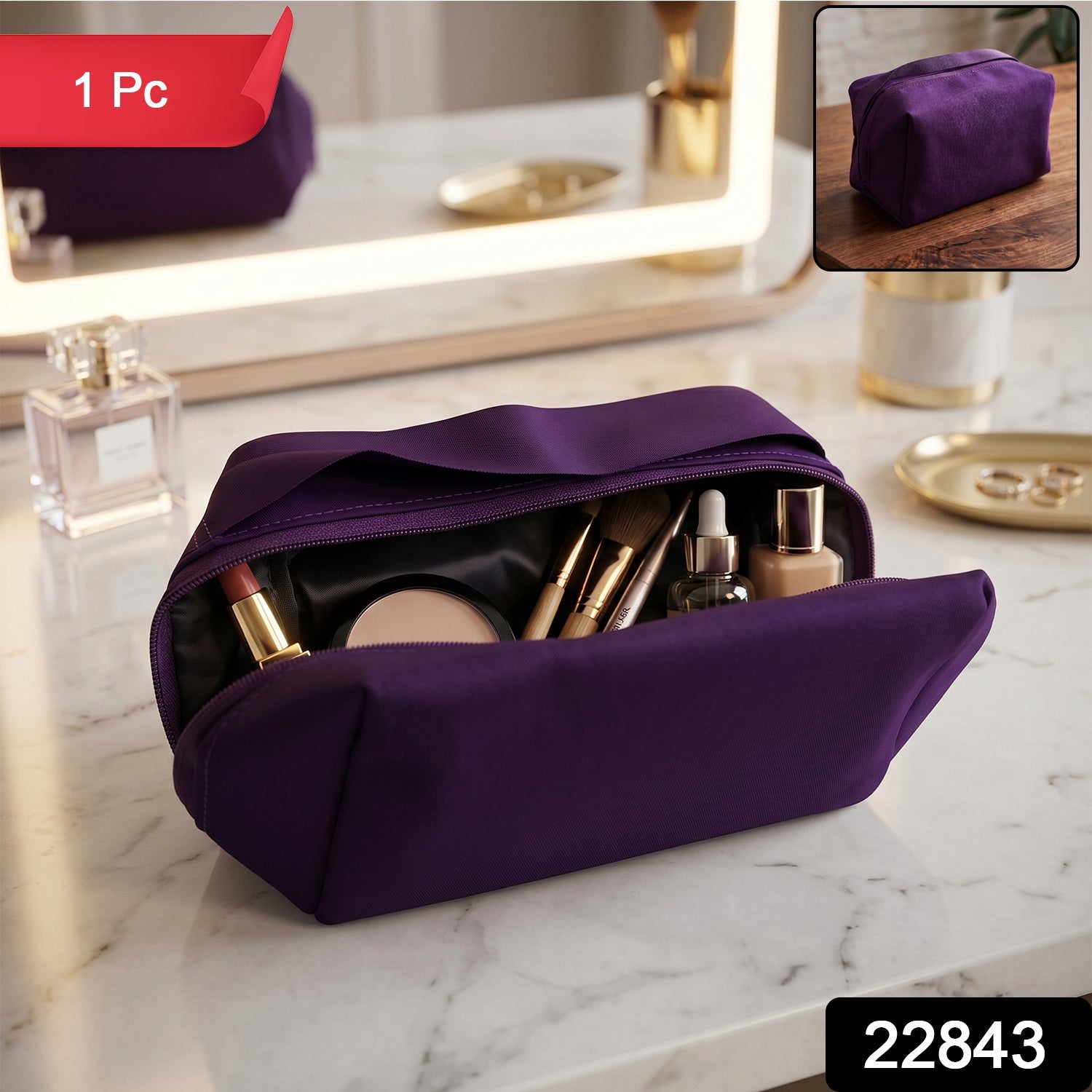 Travel Makeup Organizer Bag Waterproof & Compact for On-the-Go - Side View