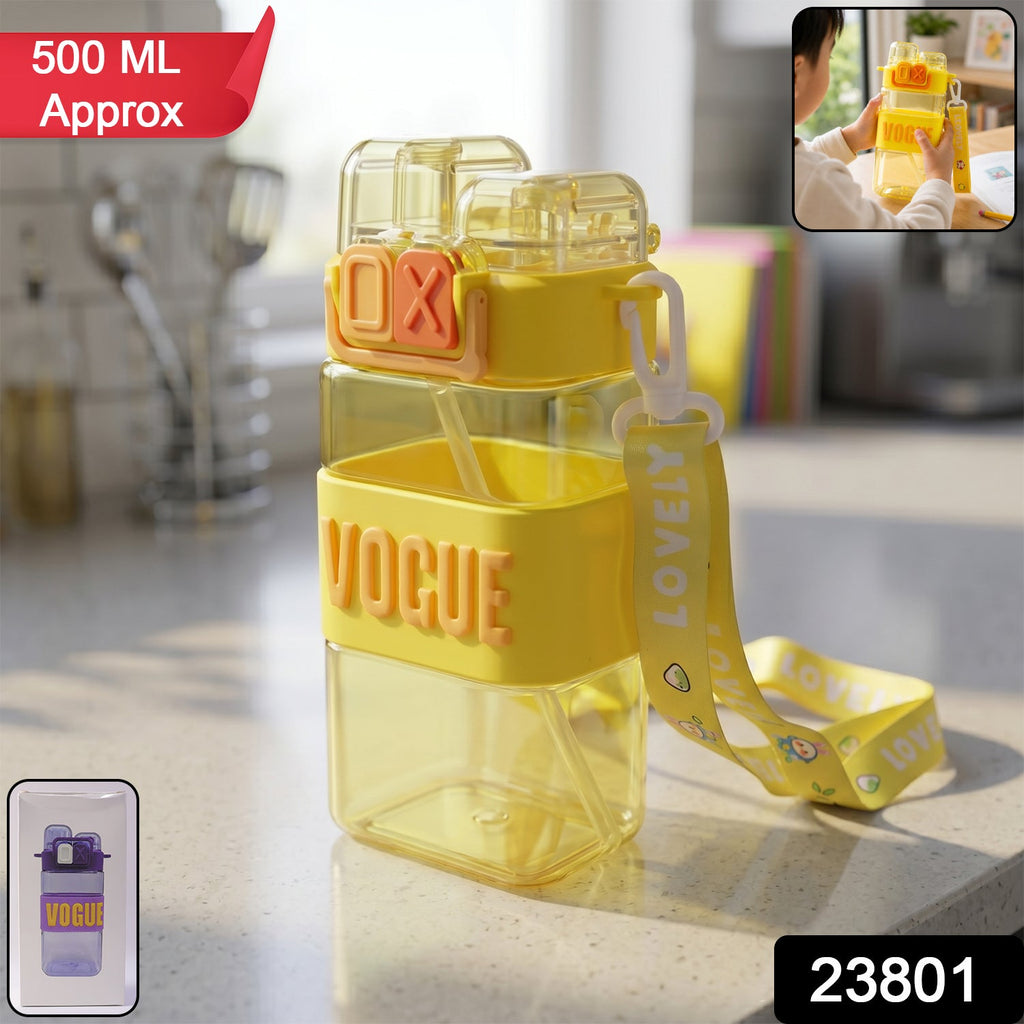 Kids Water Bottle Leakproof Straw & Portable Carry Strap - Side View