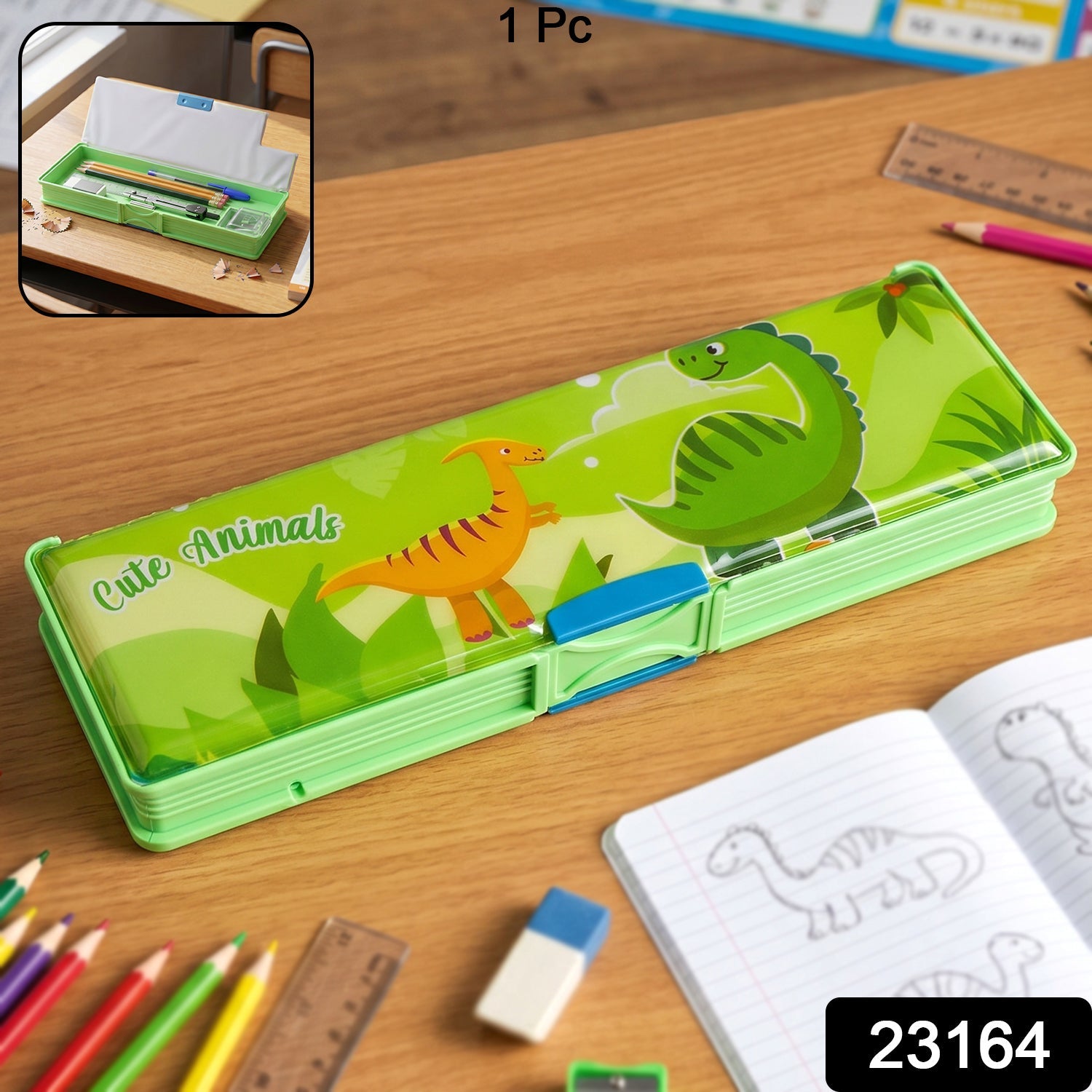 Kids Pencil Compass Fun Animal Design with Secure Lid - Side View