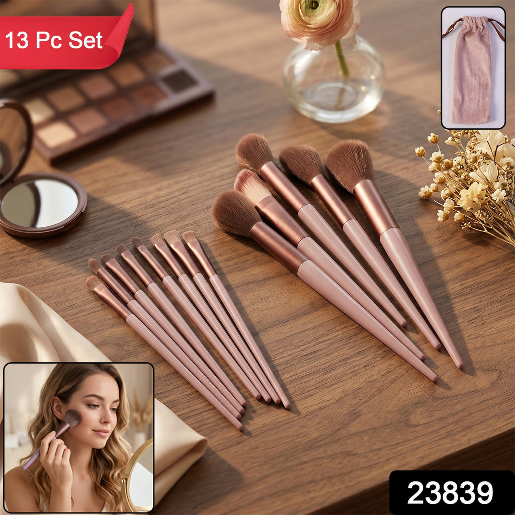 Professional Makeup Brush Set Complete 13-Piece Collection with Pouch - Side View