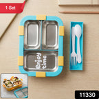 Airtight 3 Compartment Stainless Steel Lunch Box Food Organiser - Side View