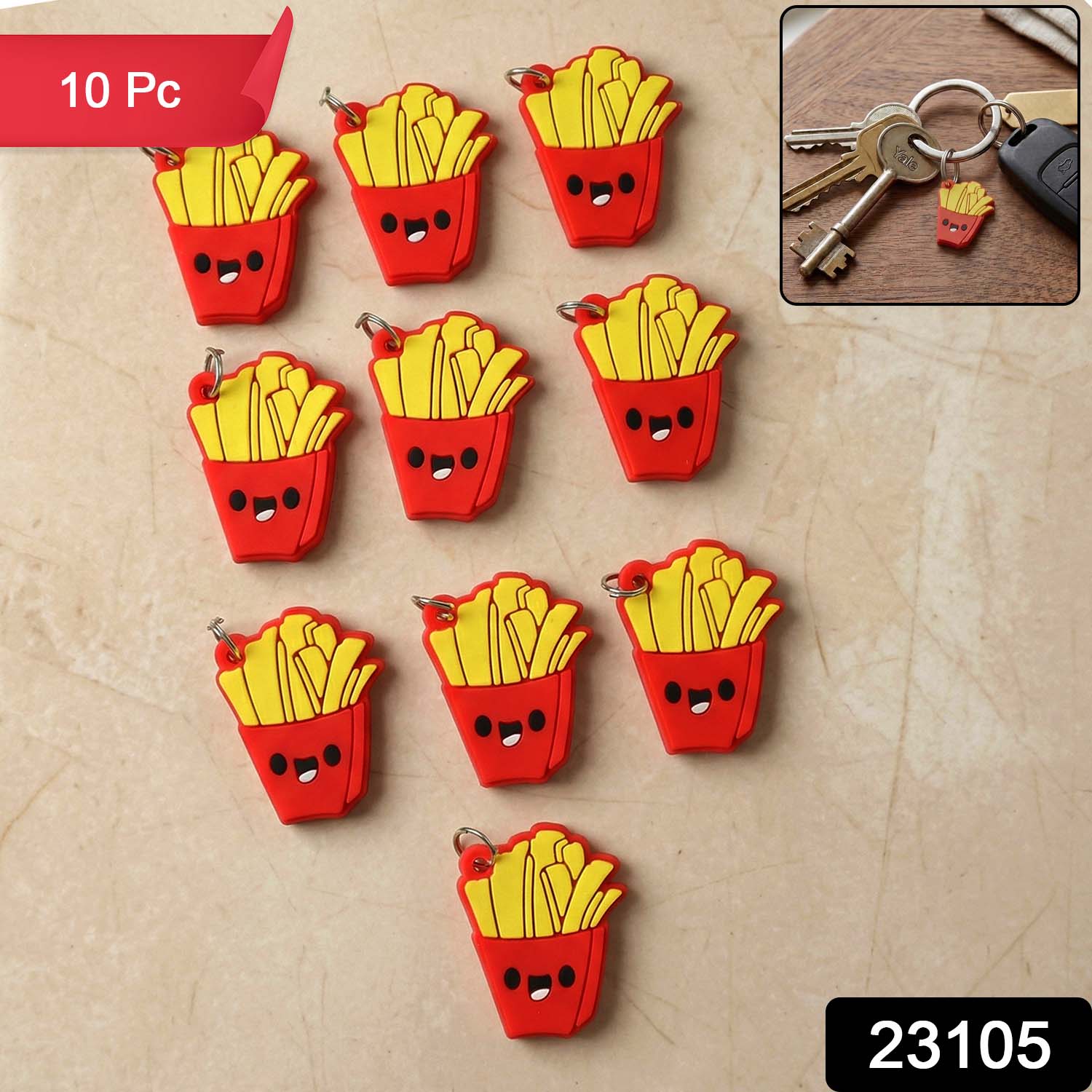 ALVENZA French Fries Bag Charm Keychain – Fun Food-Themed Accessory