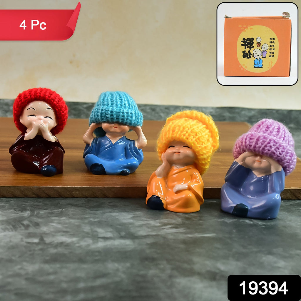 ALVENZA Resin Monk Buddha Showpiece Set of 4 – Spiritual Home Decor