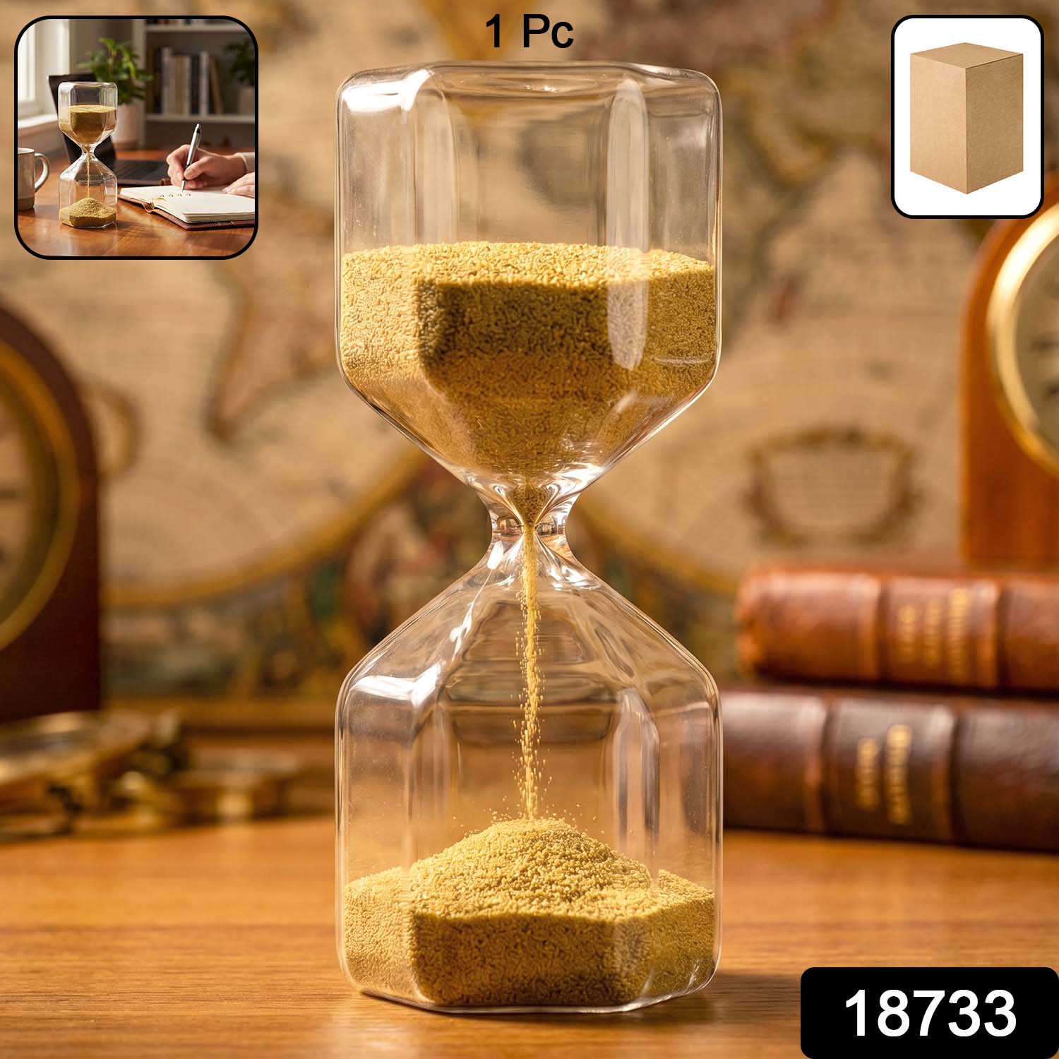 Elegant 4-Minute Glass Sand Timer for Desk & Decor - Side View