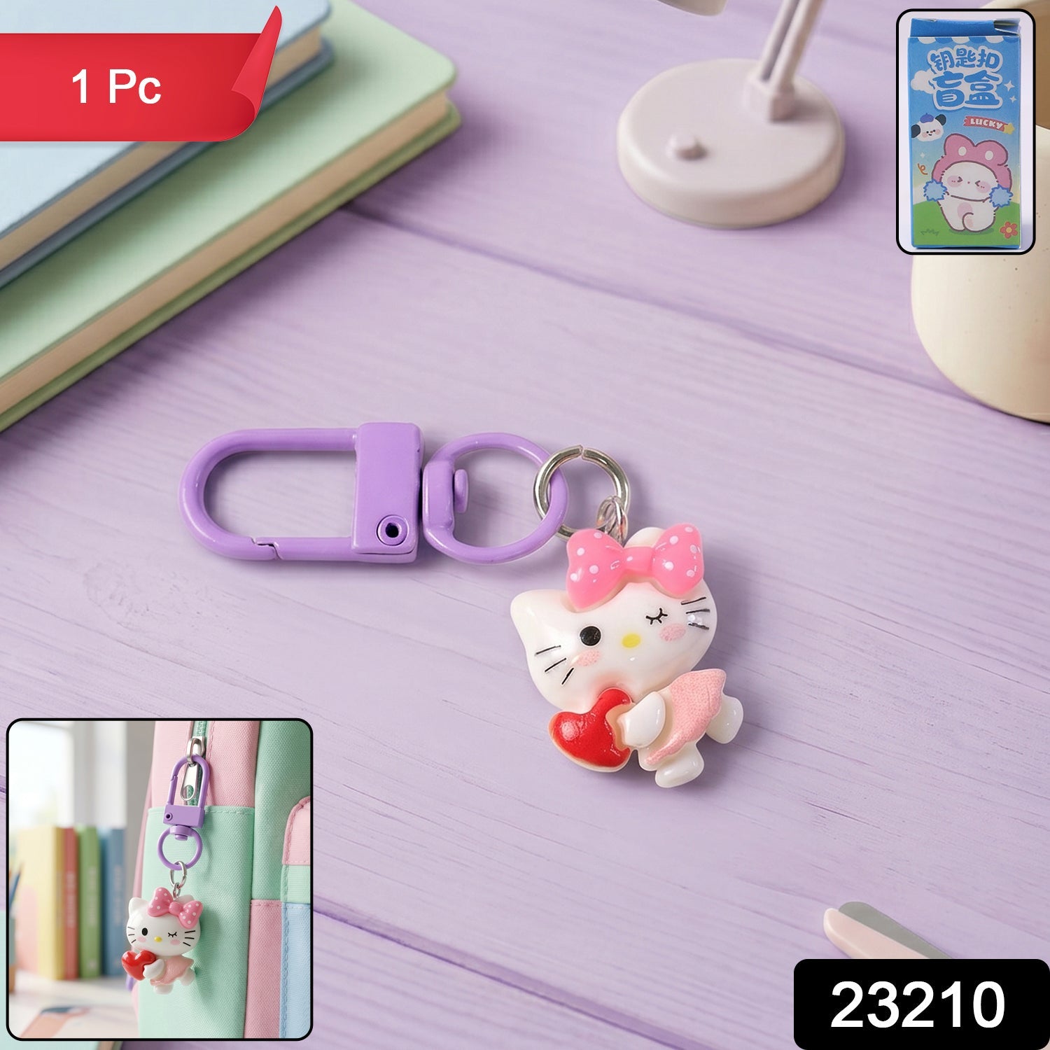 ALVENZA Cartoon Keychain with Heart and Bow – Cute Bag Charm for Girls