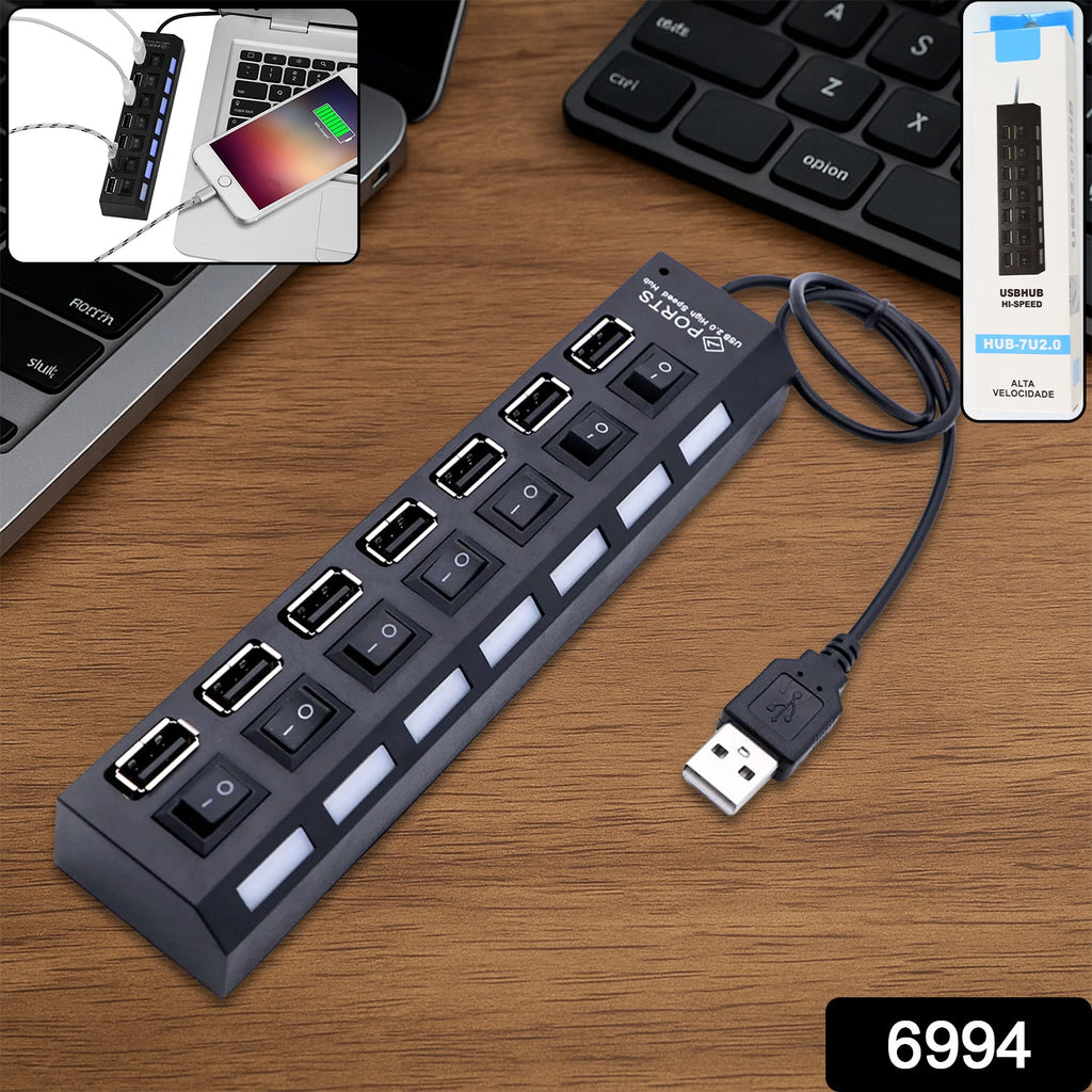 ALVENZA 7 Port USB Hub – 7-in-1 Individual Switches, LED Indicators | Compshop