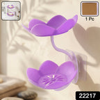 Flower Shape Double Layer Soap Dish Wall Mount, No Drilling - Side View