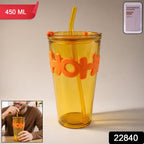 Glass Tumbler with Lid and Straw Leak-Resistant & Stylish - Side View