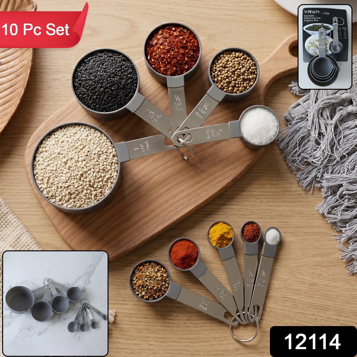 Plastic Measuring Cups and Spoons Set Accurate Kitchen Tools - Side View