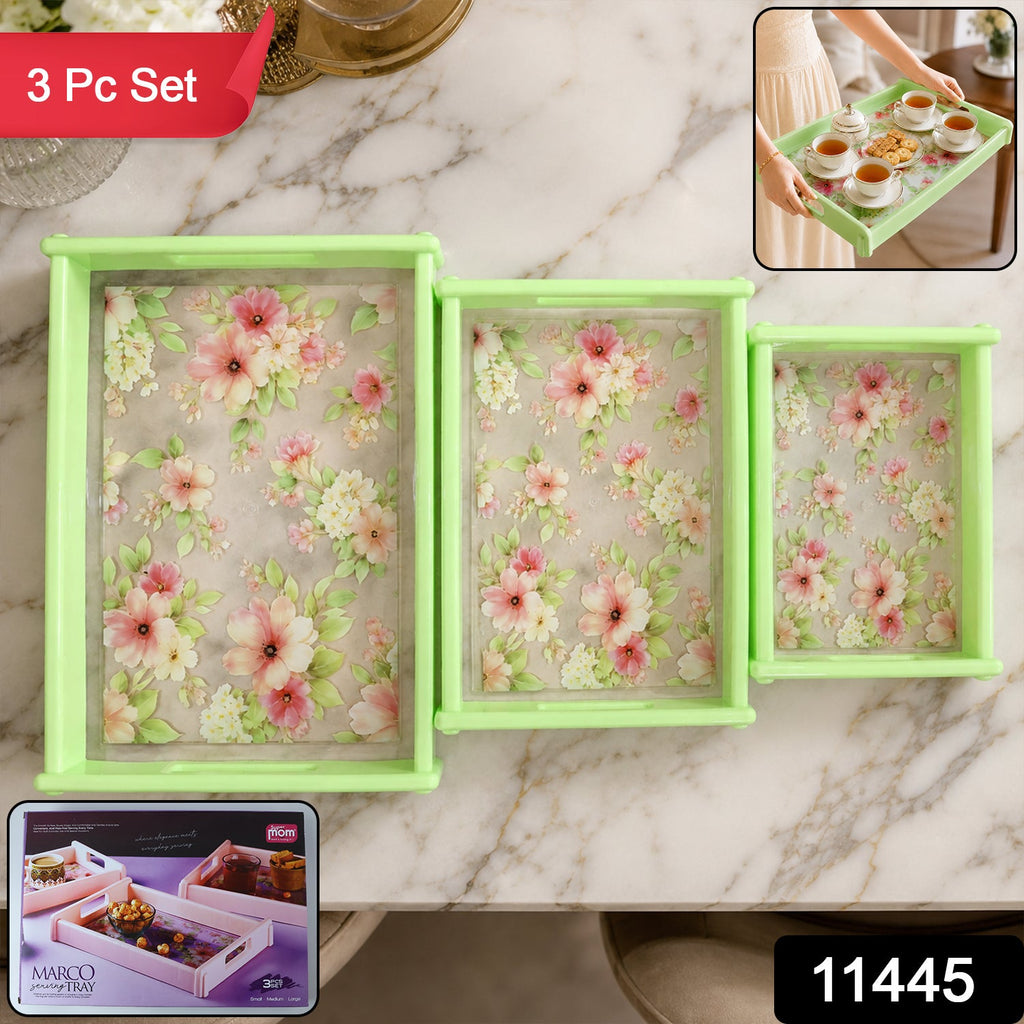 Serving Tray Set Elegant Floral Design with Side Handles - Side View