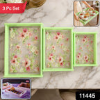Serving Tray Set Elegant Floral Design with Side Handles - Side View
