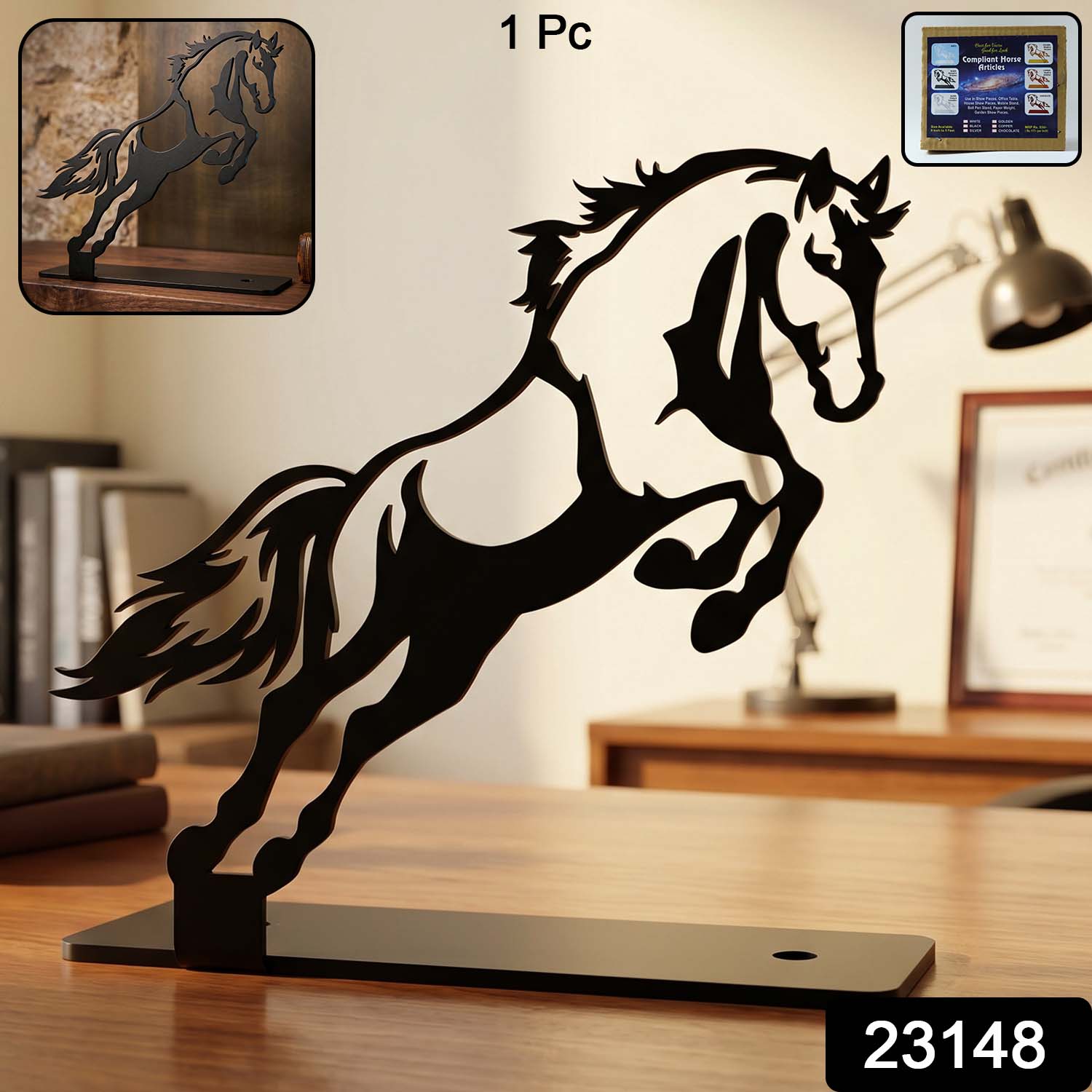 Metal Horse Sculpture Modern Desk Decor for Sophistication - Side View